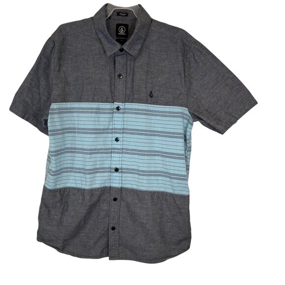 Volcom Shirt PS Womens Slim Fit Short Sleeve Striped Button Down Sz Petite Small - Picture 1 of 9